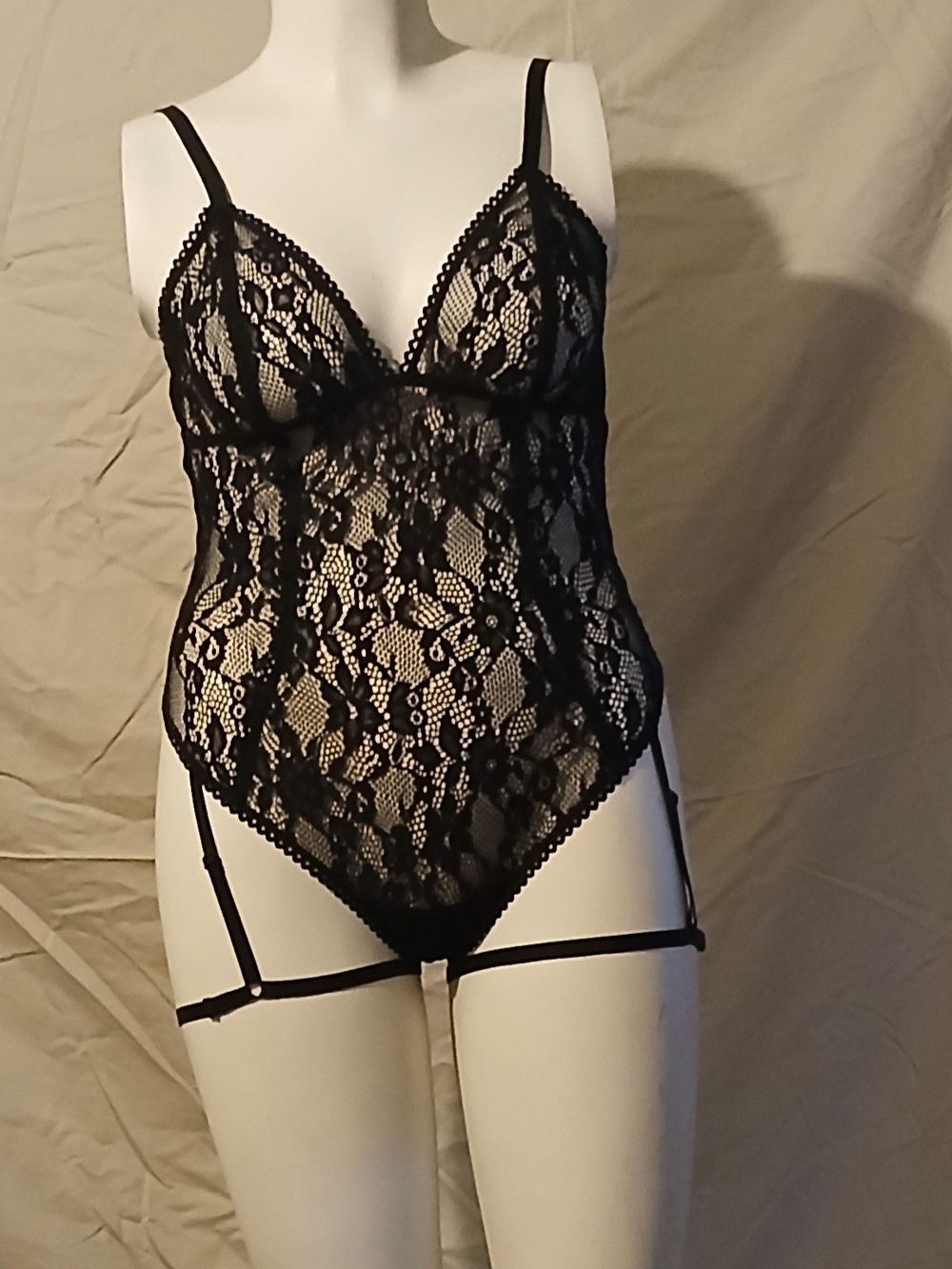 Adore Me Black Lace Bodysuit with Garter Straps